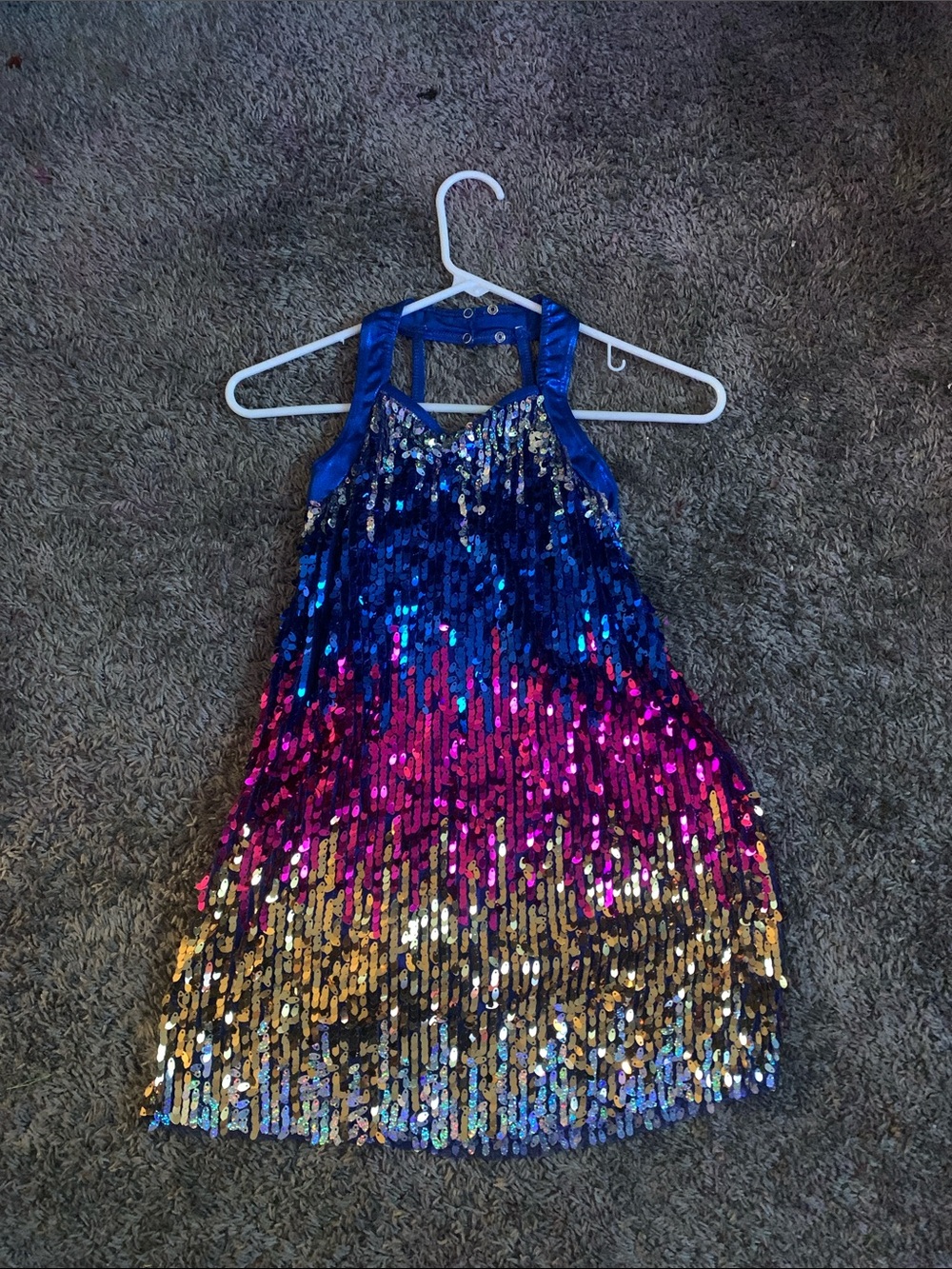 Multicolored sequin one piece costume. Bloomers attached underneath
